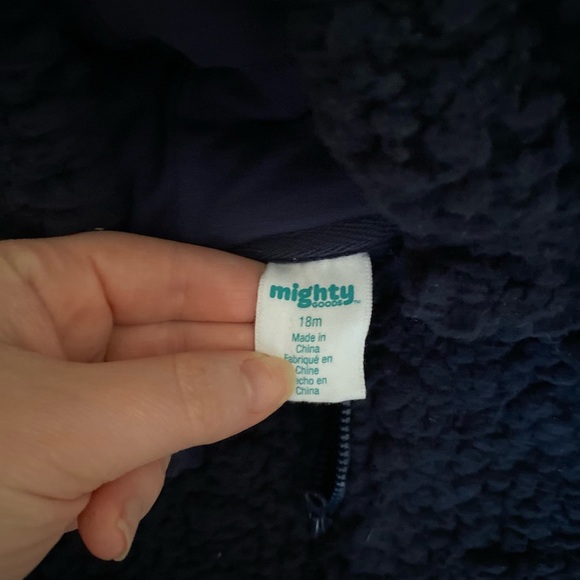 NWOT Cozy Baby Bear Sherpa fleece Bunting snowsuit - Navy Blue - Picture 3 of 3